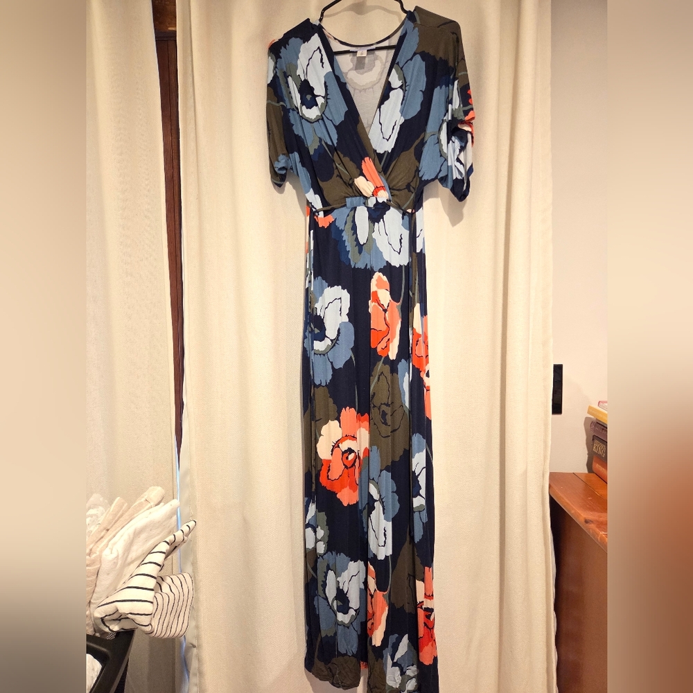 Motherhood Maternity Floral Maxi Dress in Blue and Orange